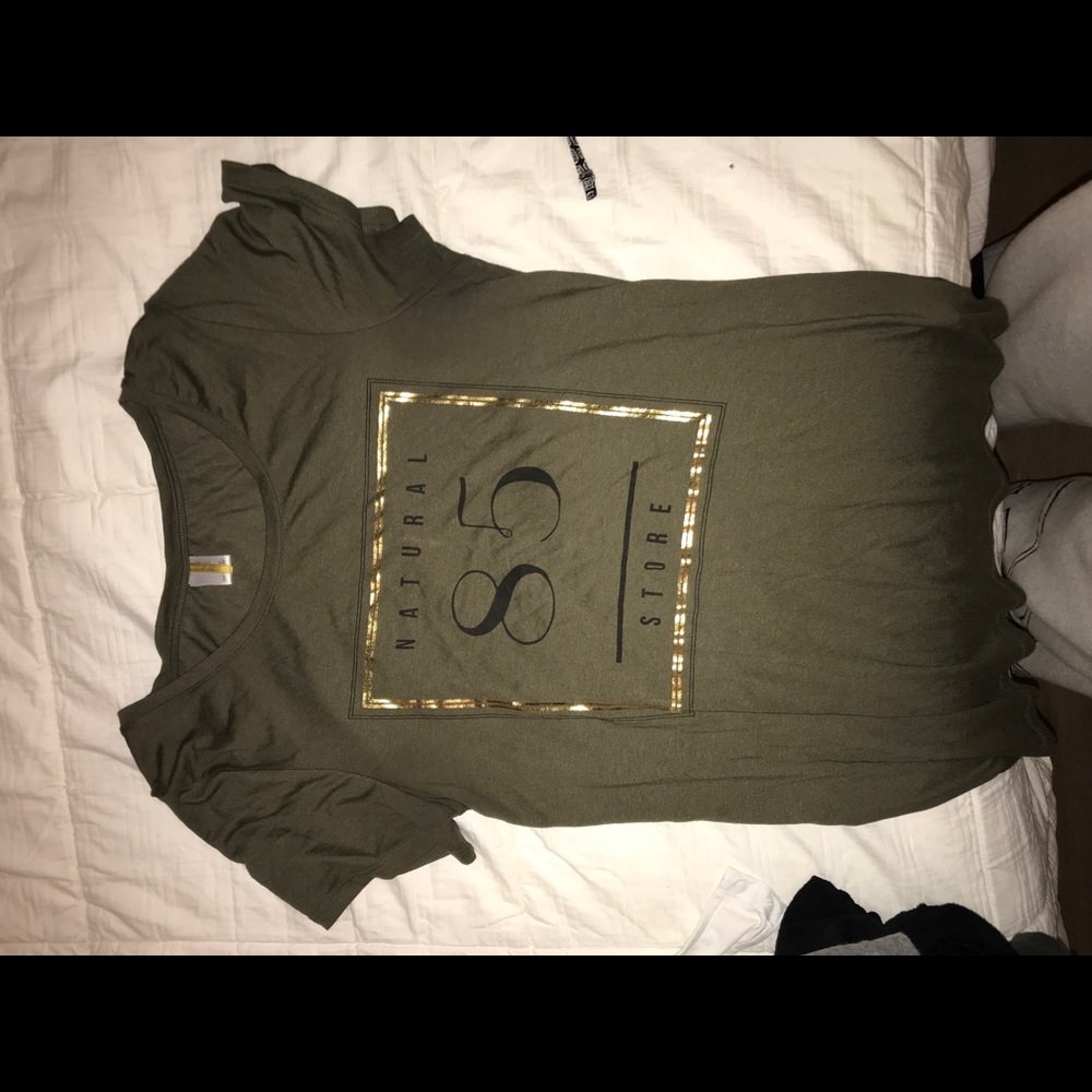 army green graphic tee bought in Florence, Italy